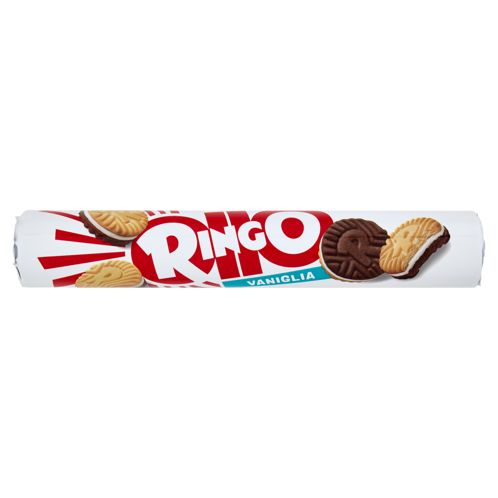 Ringo Vaniglia Biscotti Farciti con Crema Vaniglia Snack Merenda Tubo 165g
