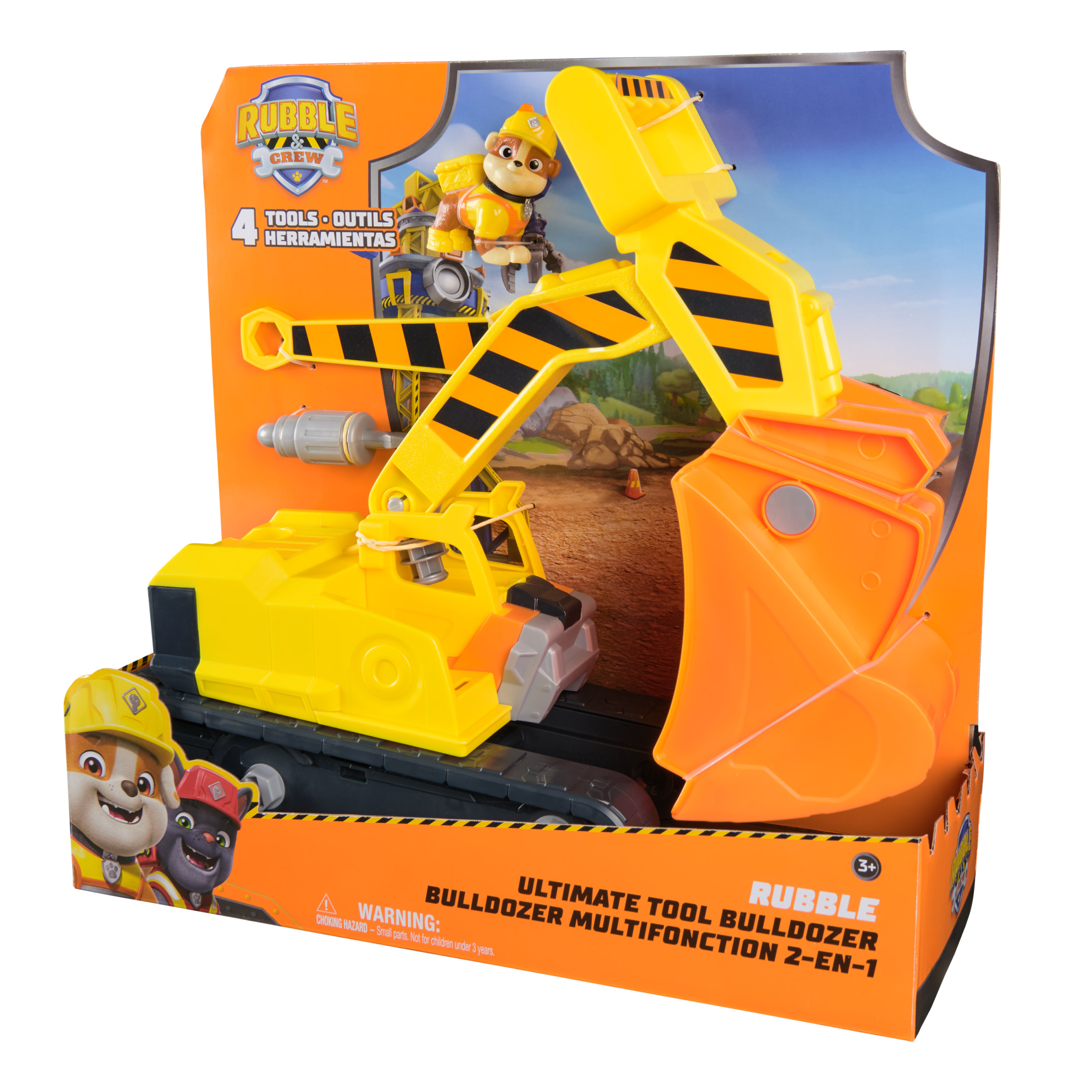 Rubble & Crew , Bulldozer di Rubble, con Attrezzi Rimovibili, Veicolo Giocattolo con Personaggio, Giocattoli di PAW Patrol per Bambini e Bambine, 3+ Anni