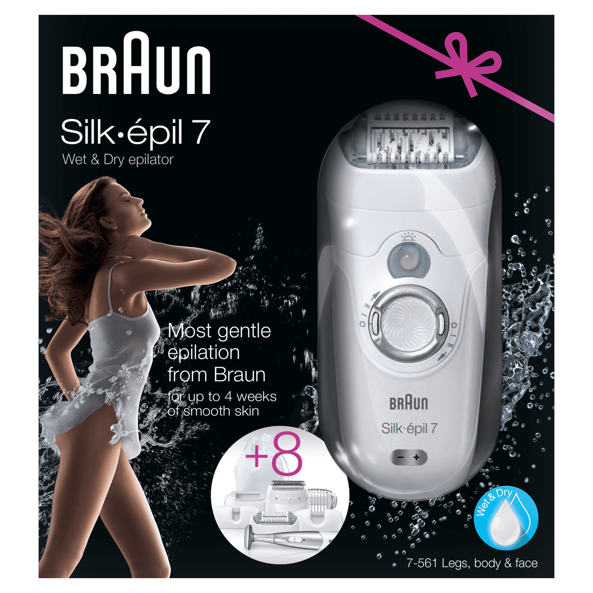 Braun Silk-&eacute;pil 7 7-561 Wet&Dry Epilatore Elettrico Donna Senza Fili &ndash; Epilatore Con 8 Accessori, Tra Cui Il Rifinitore Per La Zona Bikini