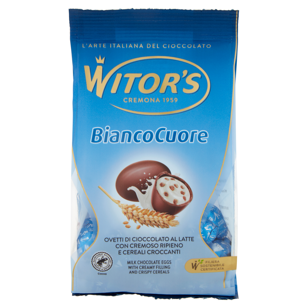 Witor's Bianco Cuore Ovetti di Cioccolato al Latte con Cremoso Ripieno e Cereali Croccanti 150 g