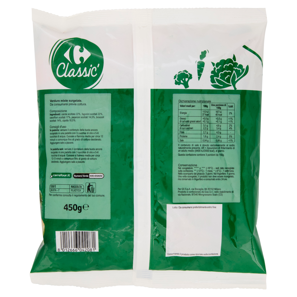 Carrefour Classic Contorno Natura Misto Ortaggi Surgelato 450 g