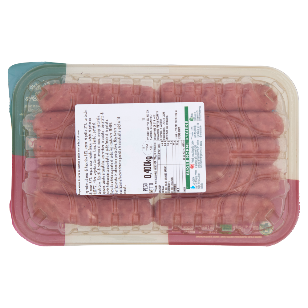 Amadori Salsicce di tacchino, pollo e suino -50% di Grassi* 0,400 kg