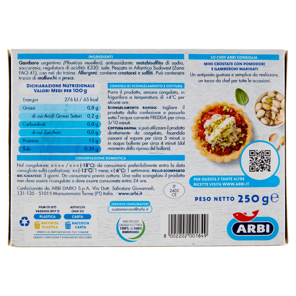 Arbi Gamberi Argentini Interi Congelati 250 g