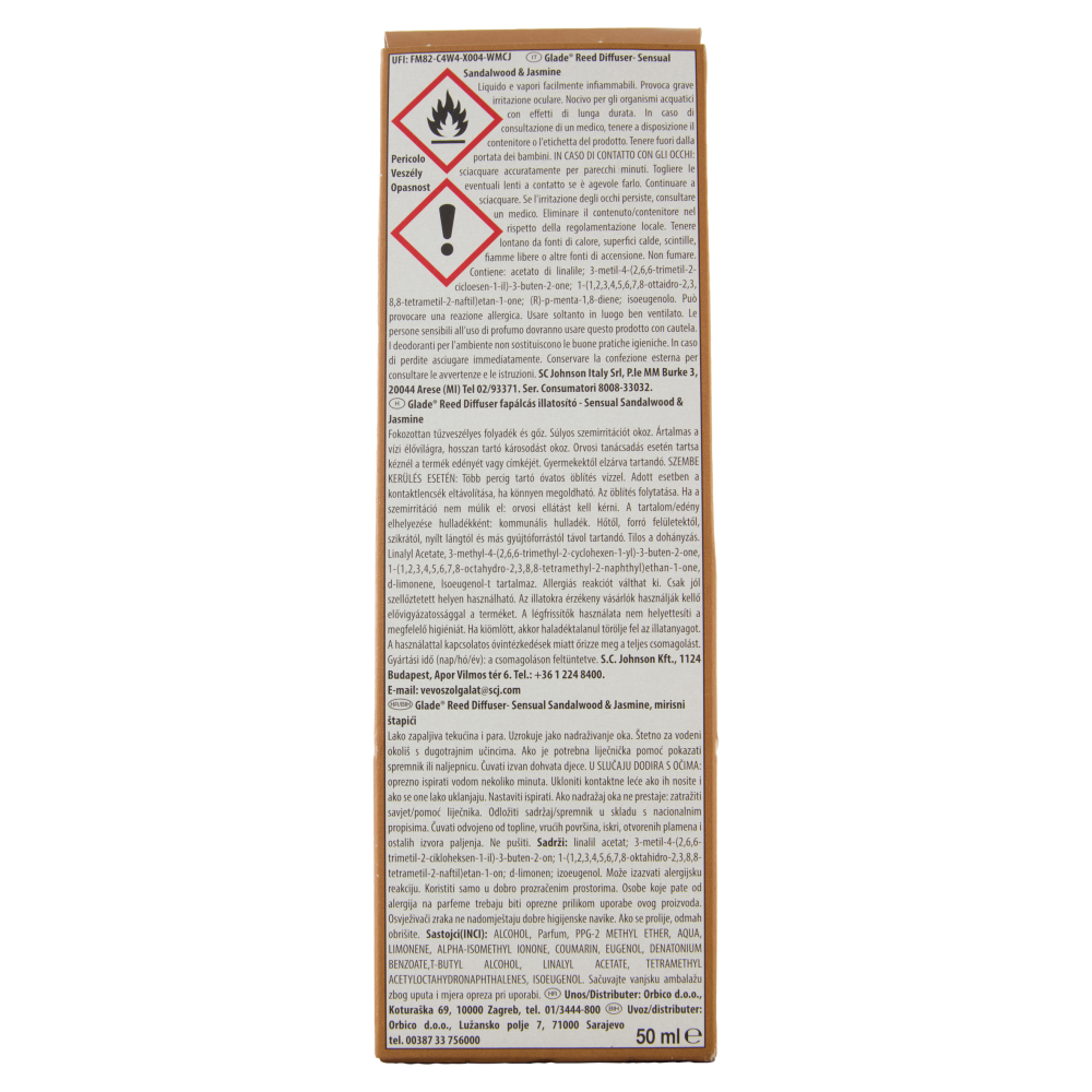 Glade Diffusore a Bastoncini, Fragranza Sensual Sandalwood & Jasmine 50 ml