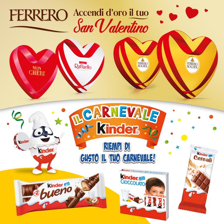 Kinder e Ferrero San Valentino e Carnevale 2024